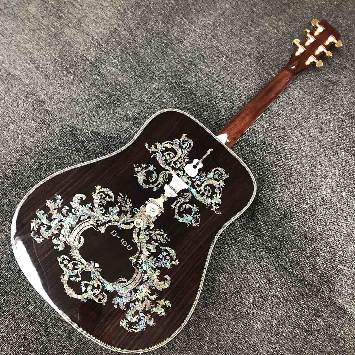 All Solid Wood Retro 41" D Type Acoustic Guitar Abalone Inlay Ebony Fingerboard
