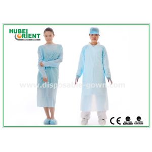China Apron Style Neck Disposable Medical CPE Gown With Thumb Cuffs on sale