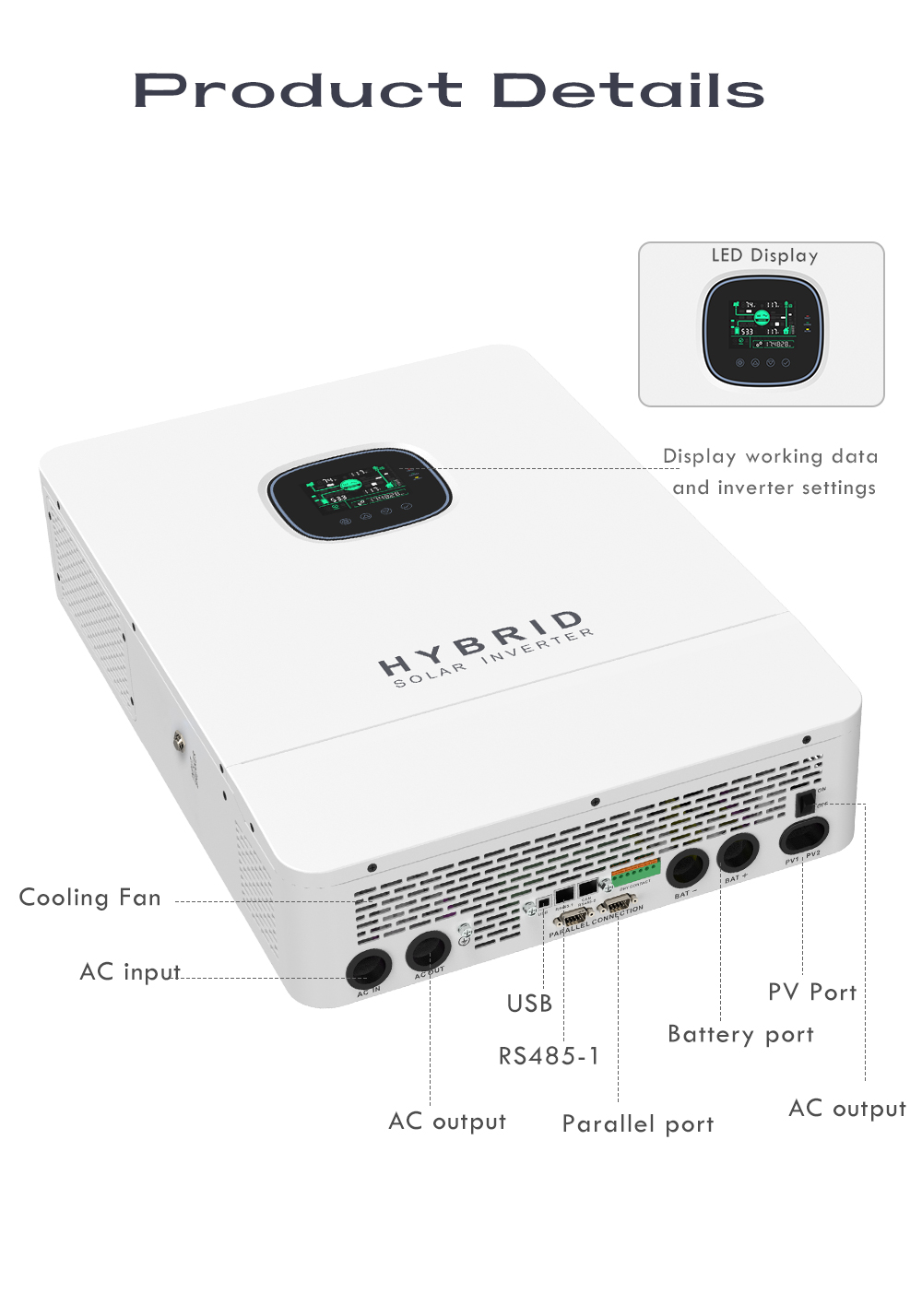 10kw Solar Hybrid Inverter On Grid Off Grid 120V 240V 48V Solar System Inverter