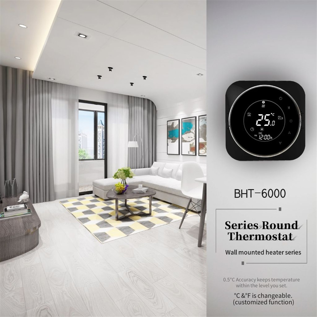 WiFi indoor thermostat mobile phone APP remote control for 16A electric heating thermostat(BHT-6000GBLW-（Electric heatin