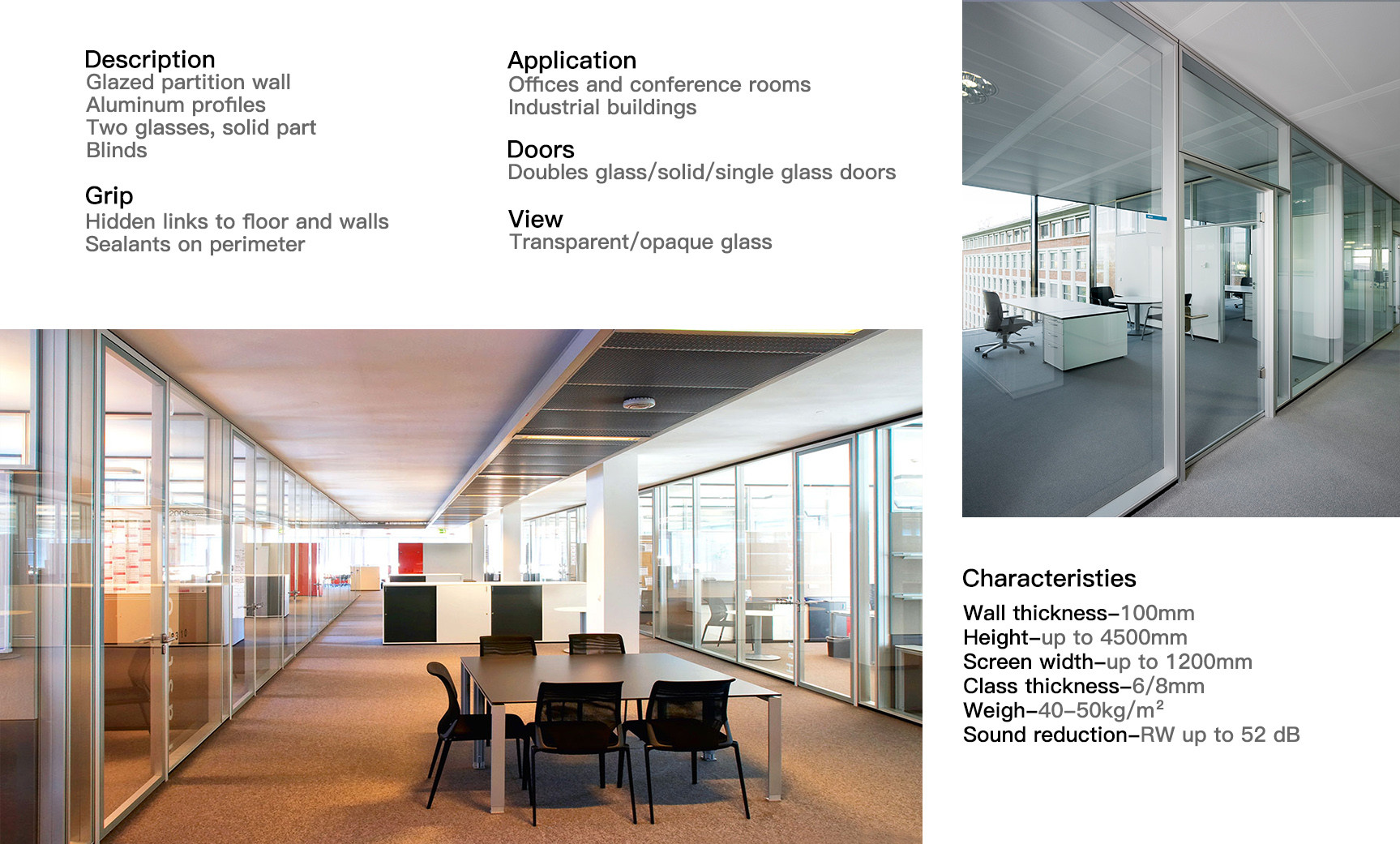 Modular Tempered Full Height Glass Partition Wall For Office Fit