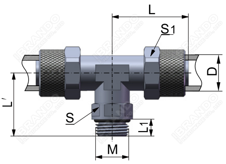 Quick Twist Pneumatic Hose Fittings Male Banch Tee 1/8'' 1/4''