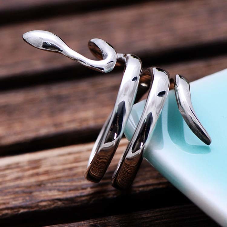 Sterling Silver Snake Wrap Ring Plain Polished Wide Women Jewelry(058262)
