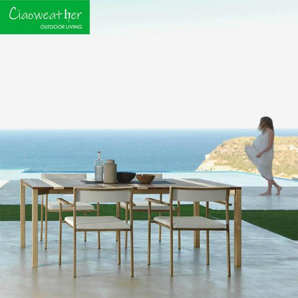 Teak Chair Sets for Outdoor Patio Gray Brown Rattan Table and Chairs in Modern