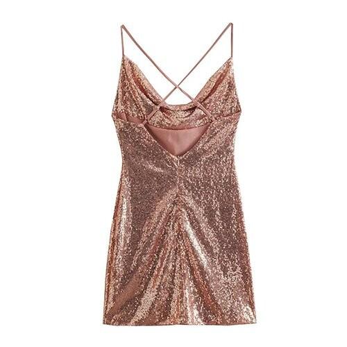 OEM maufactory Sexy Sleeveless Temperament Sequins Polyester Skirt V Neck Skirt