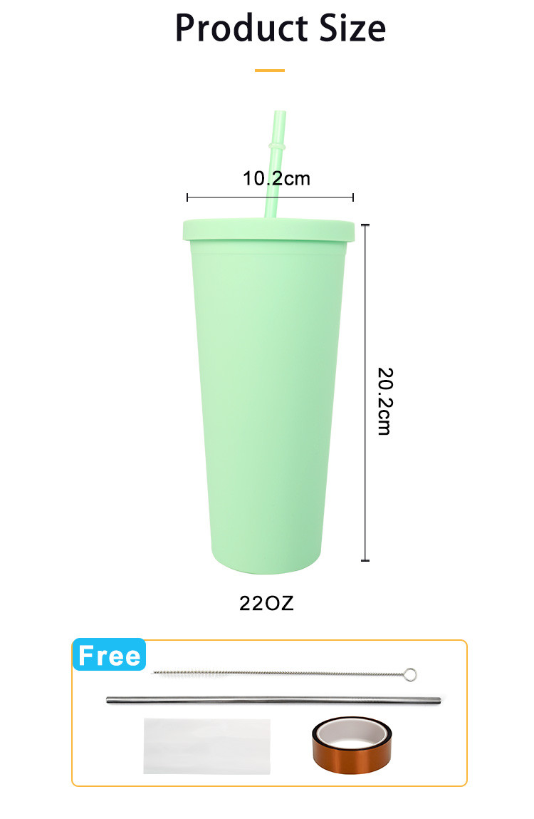 Lightweight Candy Color Skinny 22 Oz Plastic Tumbler Clear Double Wall Acrylic Tumblers With Straw 450/700ml Large Capacity Leak Proof Design