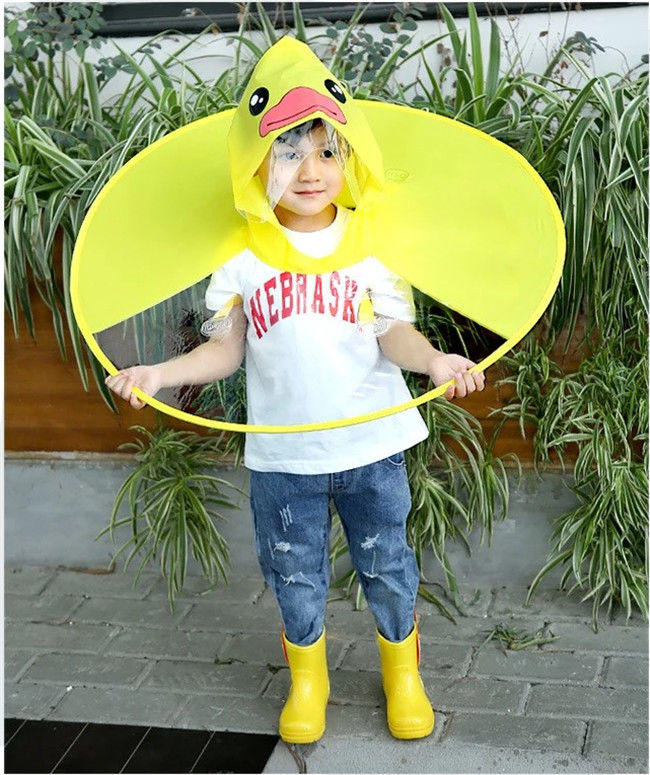 Cute Poncho Childrens Waterproof Raincoats Yellow Duck Single Person PVC/EVA Material