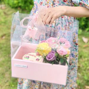 Custom Flower Gift Box with PVC Window and Ribbon Handle