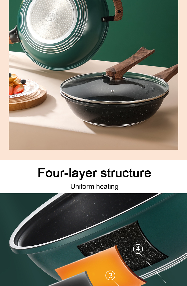 30 / 32 / 34Cm Kitchen Cookware Aluminum Non Stick Wok Pan With Lid