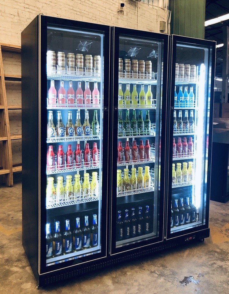 Beer Bar Chiller Black Glass Door Refrigerator Upright Glass Bottle Beverage Cooler