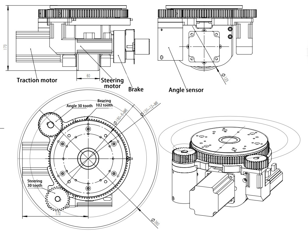 Industrial 500W AGV Drive Wheel Motor For Automation Equipment