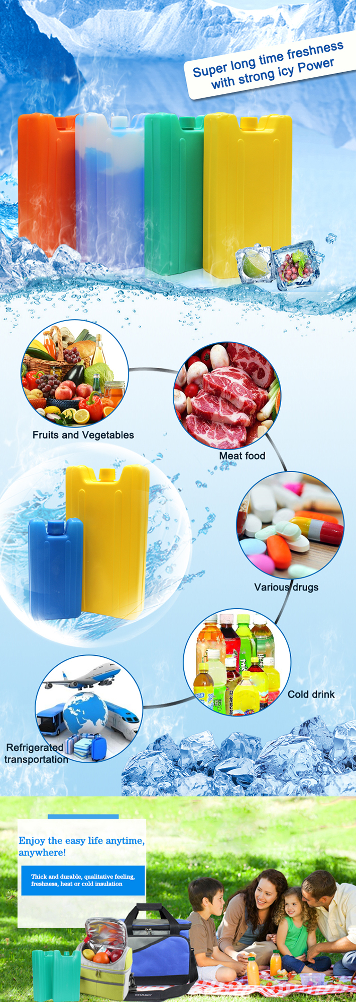 Mini Plastic Gel Ice Brick Ice Boxes Picnic Ice Cooler Box