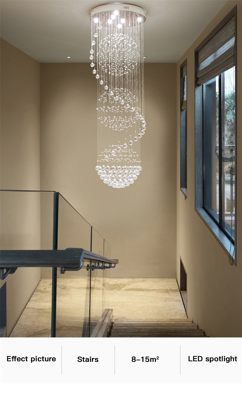 Modern Long LED Spiral Living Crystal Chandeliers Lighting Indoor crystal light chandelier(WH-NC-23)