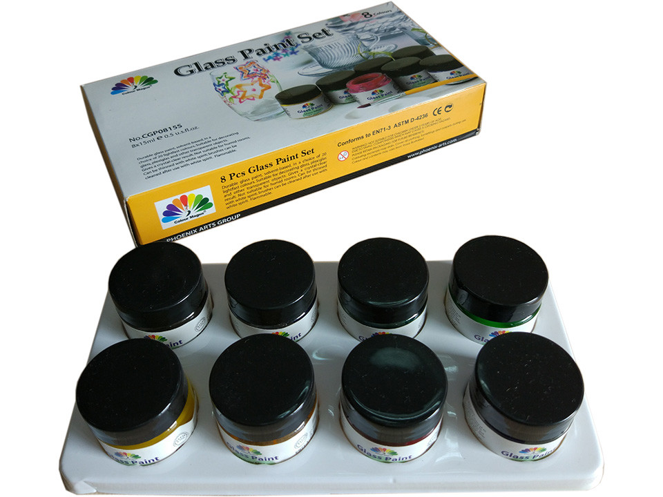 Non - Toxic Art Painting Colours 8 Pcs Glass Paint Set 8X15ml 20 Light Fast Colours