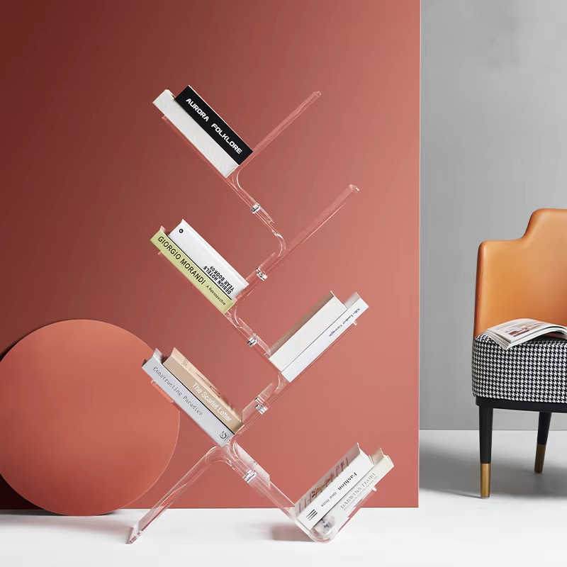 Customized 4 Tier Tree Shape Acrylic Book Display Shelf Organizer For Home Decor