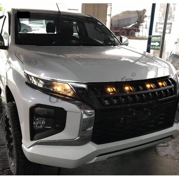 Matte Black Front Grill Mesh With White Amber LED Lights Car Accessories