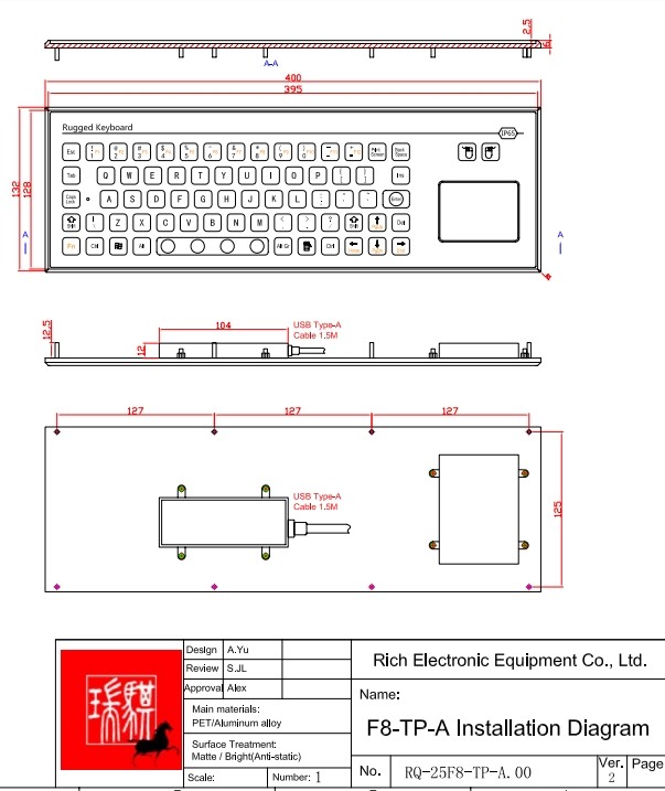 Customized Industrial Keyboard With TouchPad IP67 PET Explosion Proof Keyboard