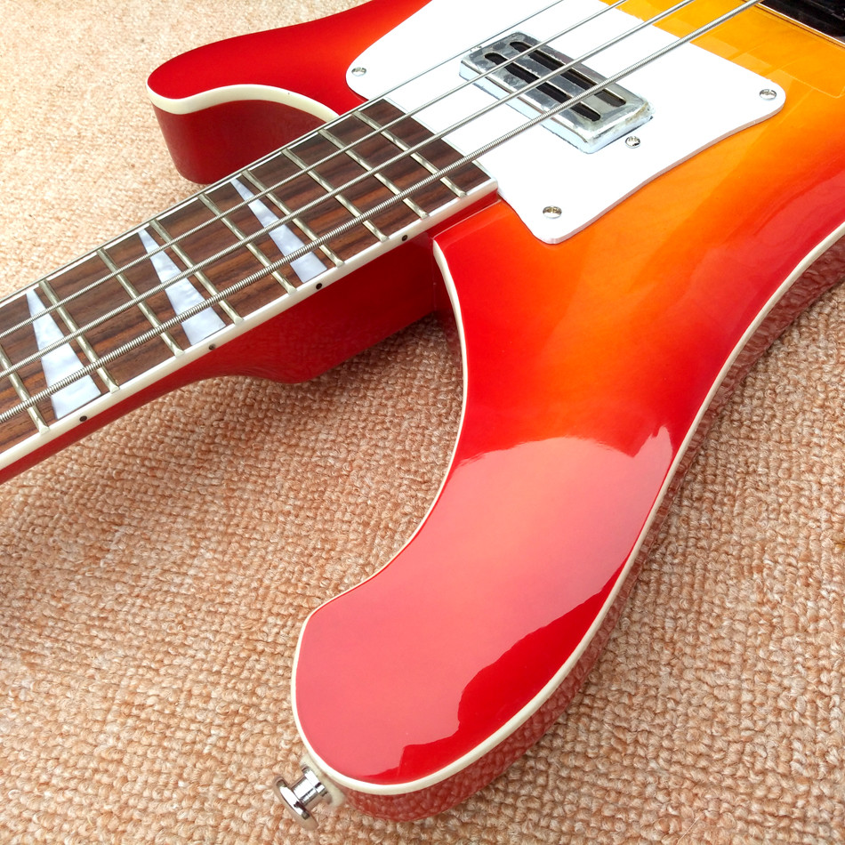 Top quality Rick 4003 model Ricken 4 strings Electric Bass guitar in Cherry burst color Chrome hardware, Free shipping