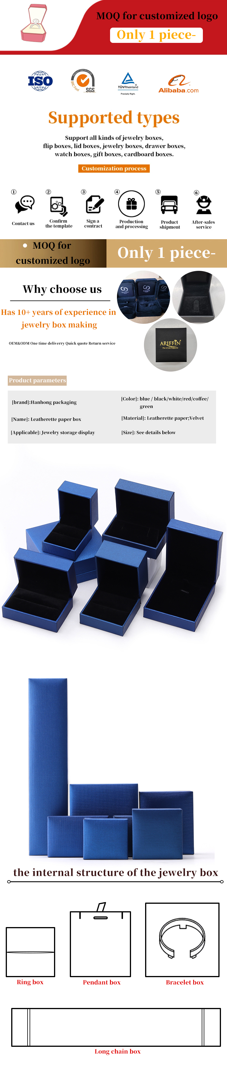 Blue Luxury Paper Jewelry Box Custom Logo Earrings Necklace Pendant Ring Packaging