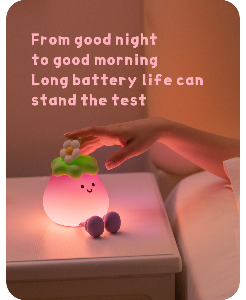 Factory Wholesale Cartoon Soft Silicone LED Night Lights Cute Small Eggplant Bedside Lamps Portable USB Rechargeable Bedroom Night Lights