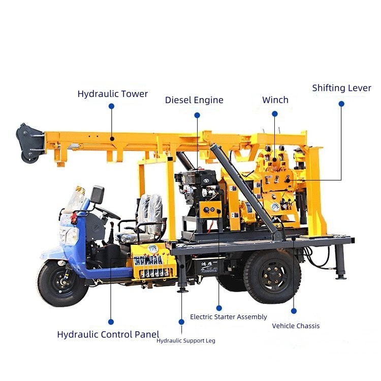 Household Three Wheeled Mobile Drilling Equipment 200 Meter