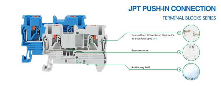 PT16 Din Rail Push-In Terminal Block, 16mm² Electrical Feed-Through Cable Plug Screwless Terminal Strip Wire Connector
