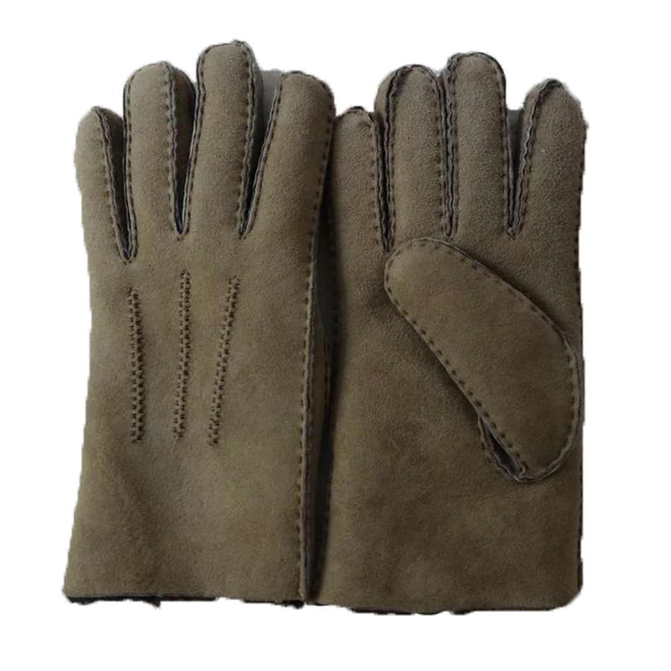 Spanish Merino Sheepskin Double Face Leather Winter Gloves Hand Sewn Men Gloves
