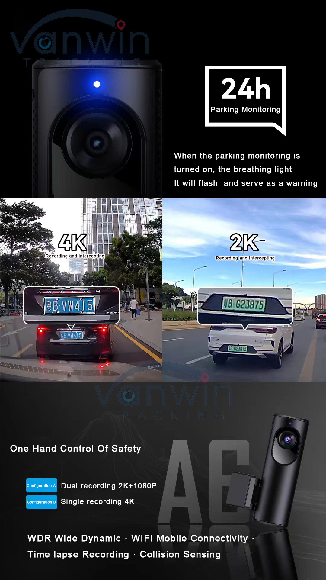High Definition Night Vision 4K 1080P Driving Recorder Wireless WiFi Connection