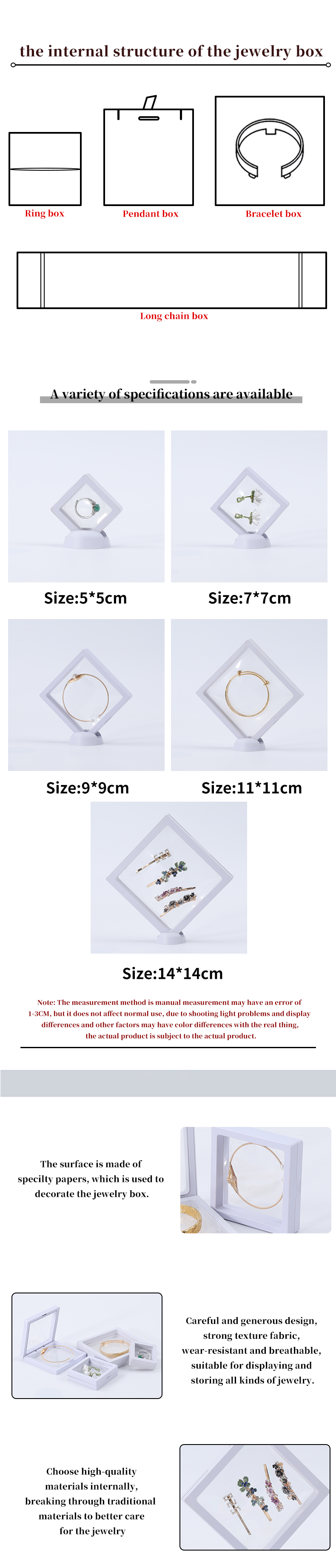 Plain White PE Membrane Suspension Box Plastic Floating Jewelry Case Transparent