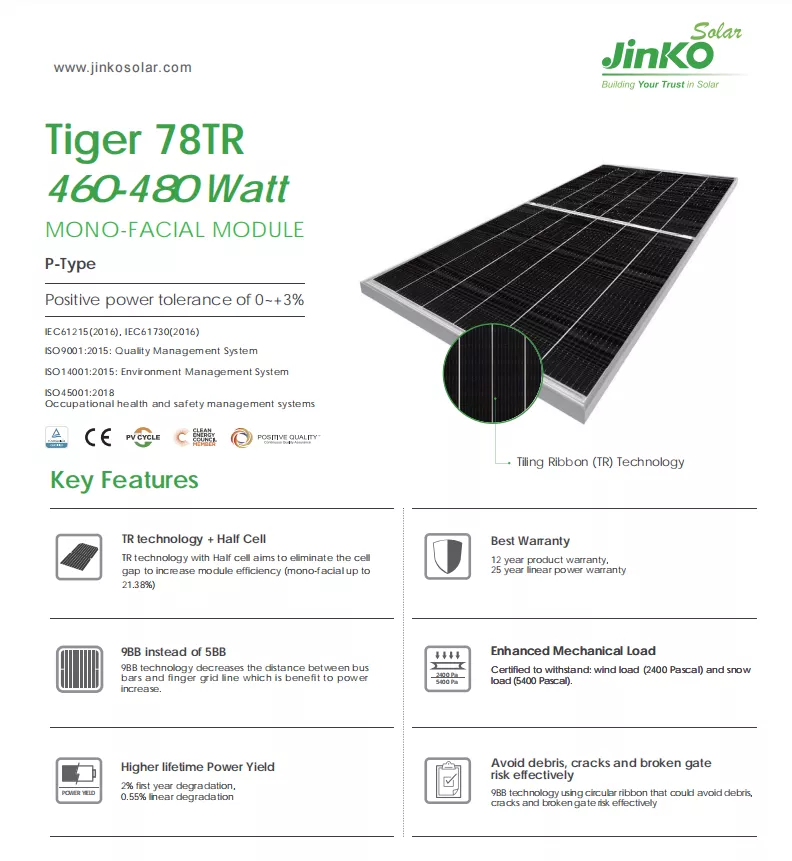 460W Half Cut Mono Solar Panel 445W 450W 460W 465W Jinko Mono Perc Panouri Photovoltaic