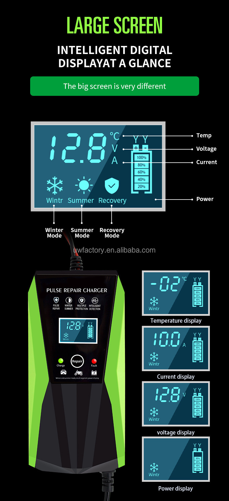 Automatic Identification 12V6V 8A 10A 12A Lead-Acid Battery Charger with Multi- and PC Fireproof Material