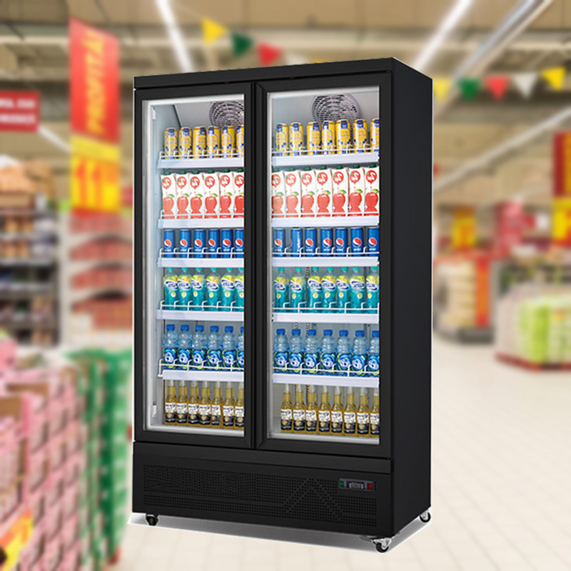 Upright Glass 2 Doors Beverage Refrigerated Display Showcase