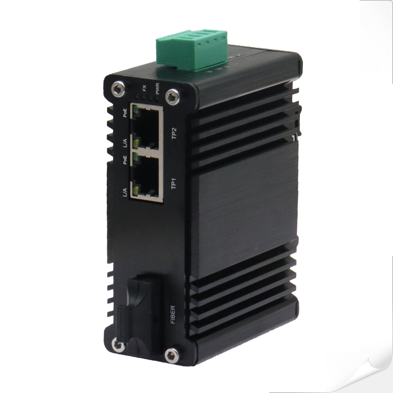 Mini Industrial 1-Port 1000X to 2-Port 10/100/1000Base-T 90W PoE++ Media Converter