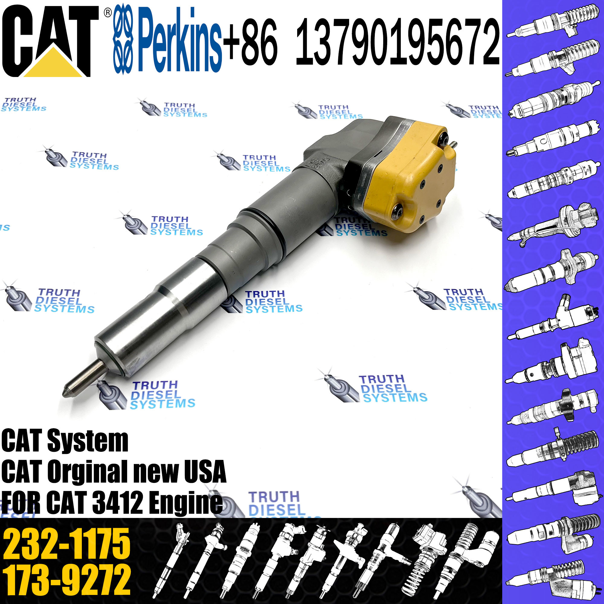 Diesel Common Rail Fuel Injector 232-1175 10R-1265 173-9379 138-8756 155-1819 232-8756 111-7916 For 3412 Engine