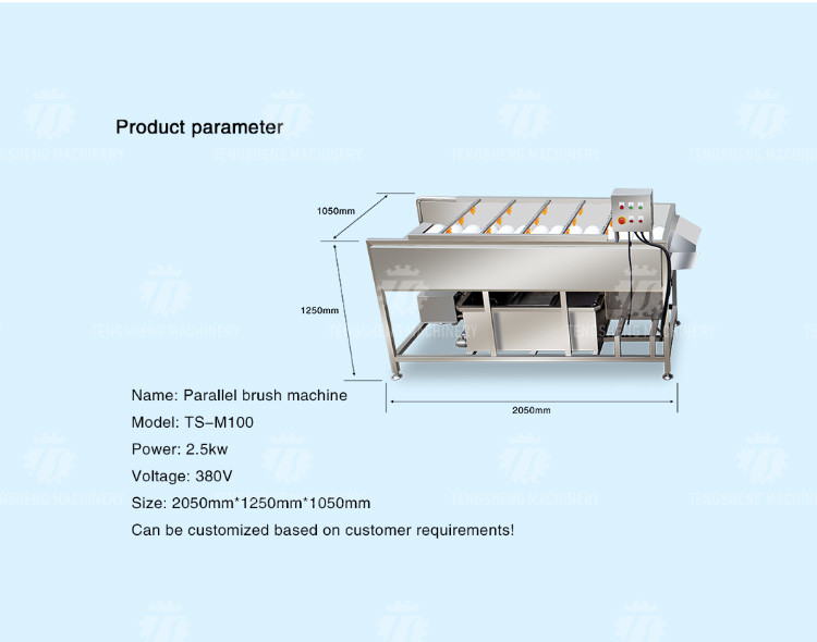 Vegetable Potato Parallel Hair Roller Cleaning Machine 1200kg/h
