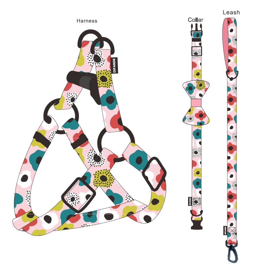 Custom Logo Collar Leash Harness Set Polyester Dog Harness Leash