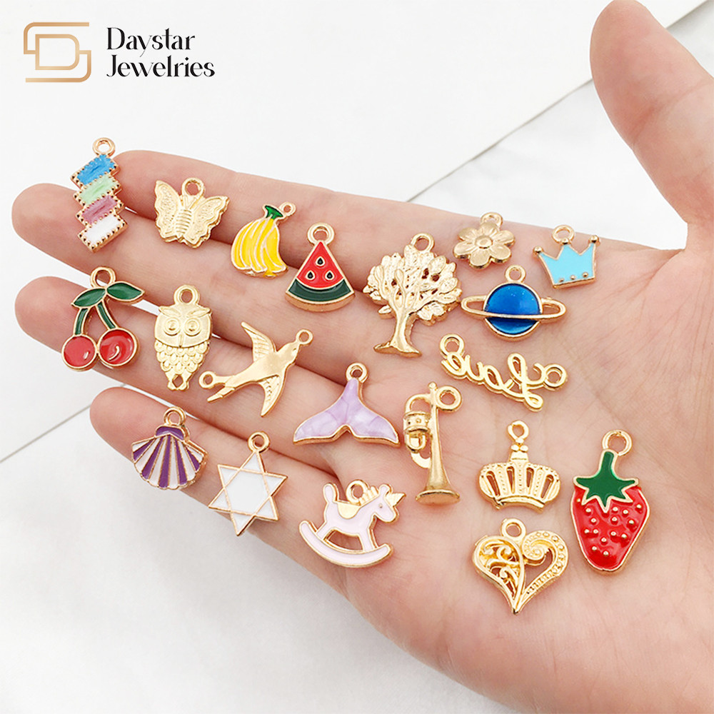 Charms Gold Plated Enamel Metal Dangle Pendant Tags For Diy Jewelry Craft