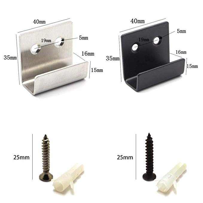 40x35mm Stainless Steel U-shaped Tile Bracket Wall Hook for Wall Display Black Silver
