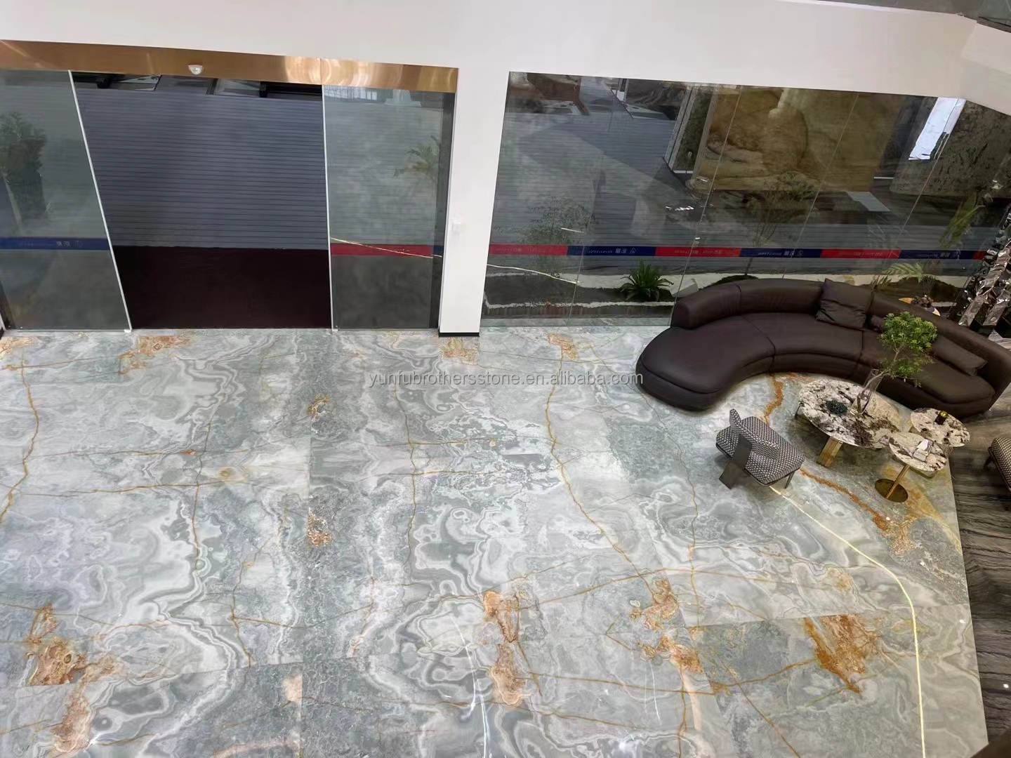 Gold and Blue Onyx Marble Stone for Hotel Floor Luxury Natural Stone Jade Slab Design