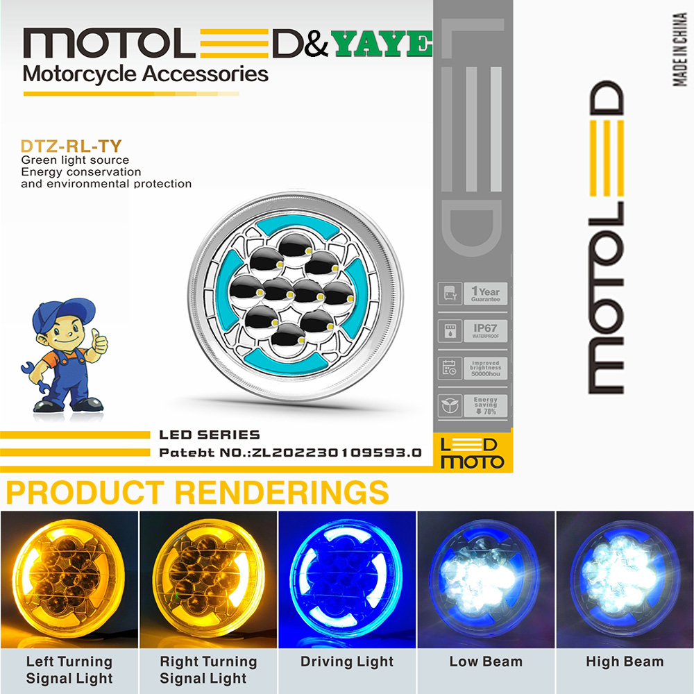 Motorcycle Headlight YAYE GM125 6 inch Length Dual Color Turn Signal and DRL Function