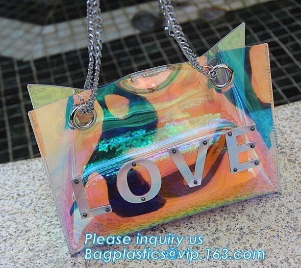 Summer Beach Bag Vinyl PVC Transparent Small Tote Handbags Shopping Shoulder