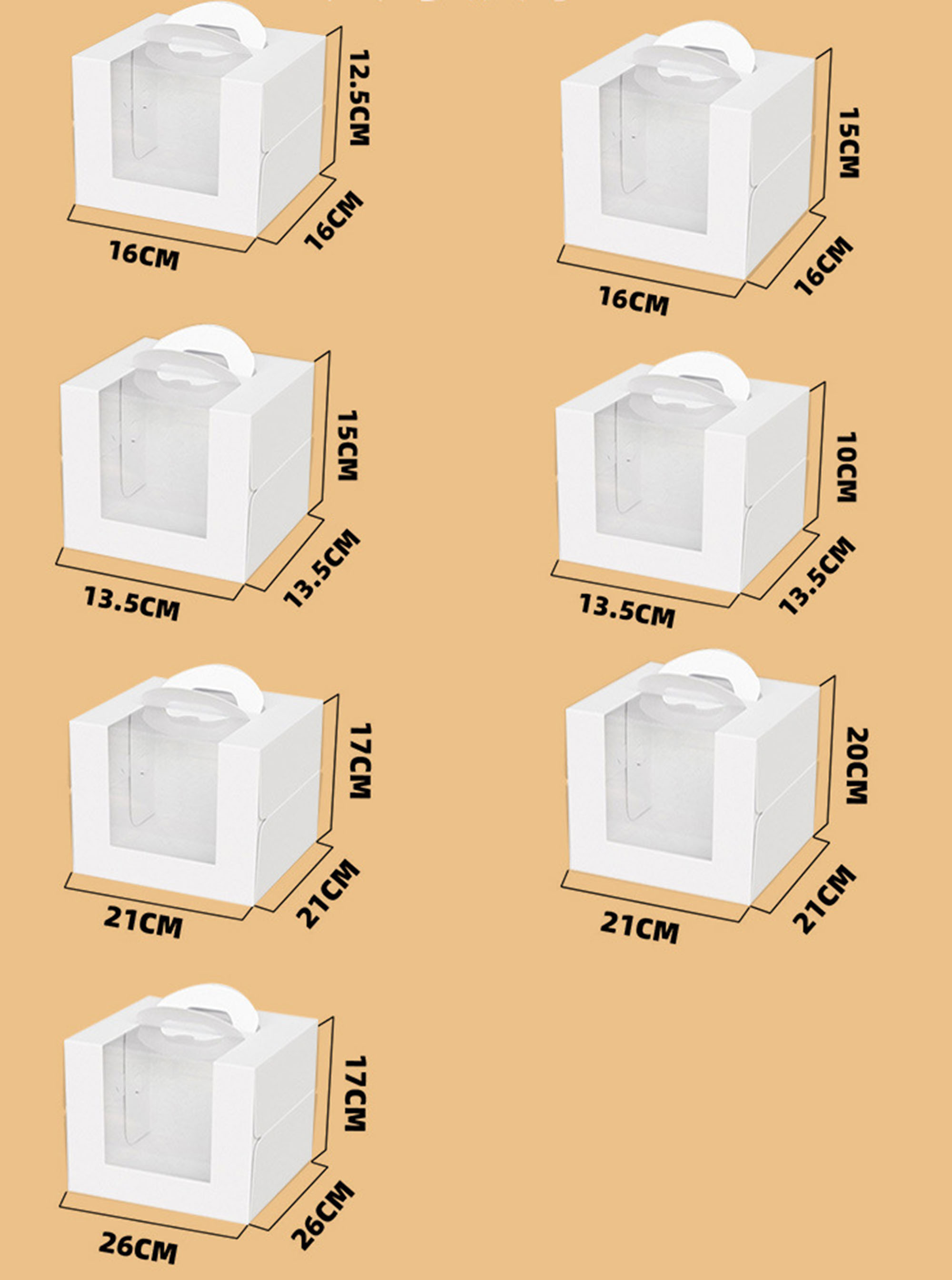 White Open Window 3inch 4inch 6inch 8inch Birthday Cake Box made of Uncoated Craft Paper
