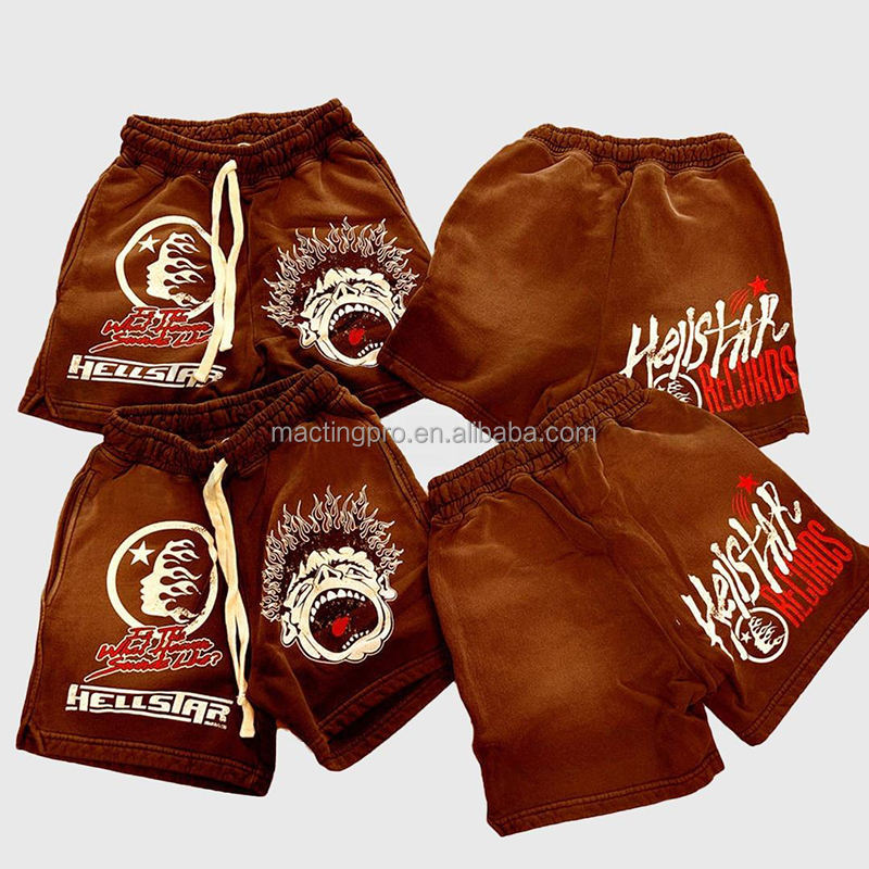 Vintage Washed Cotton Men's Sun Fade Shorts with Drawstring Closure and Custom Print