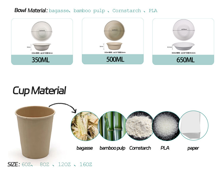 100% biodegradable Paper Tableware Sugarcane Bagasse Disposable Plates Sets Dinnerware