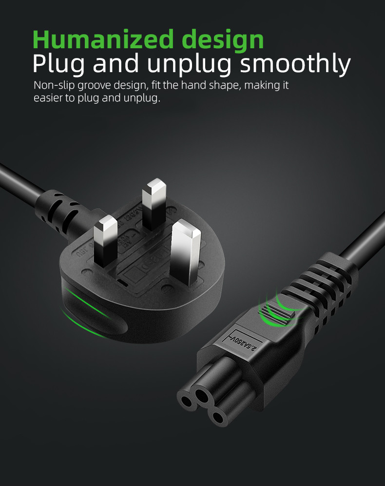 Custom 3 Pin UK Power Cord Cable Laptop Electric Plug 3x0.75mm2