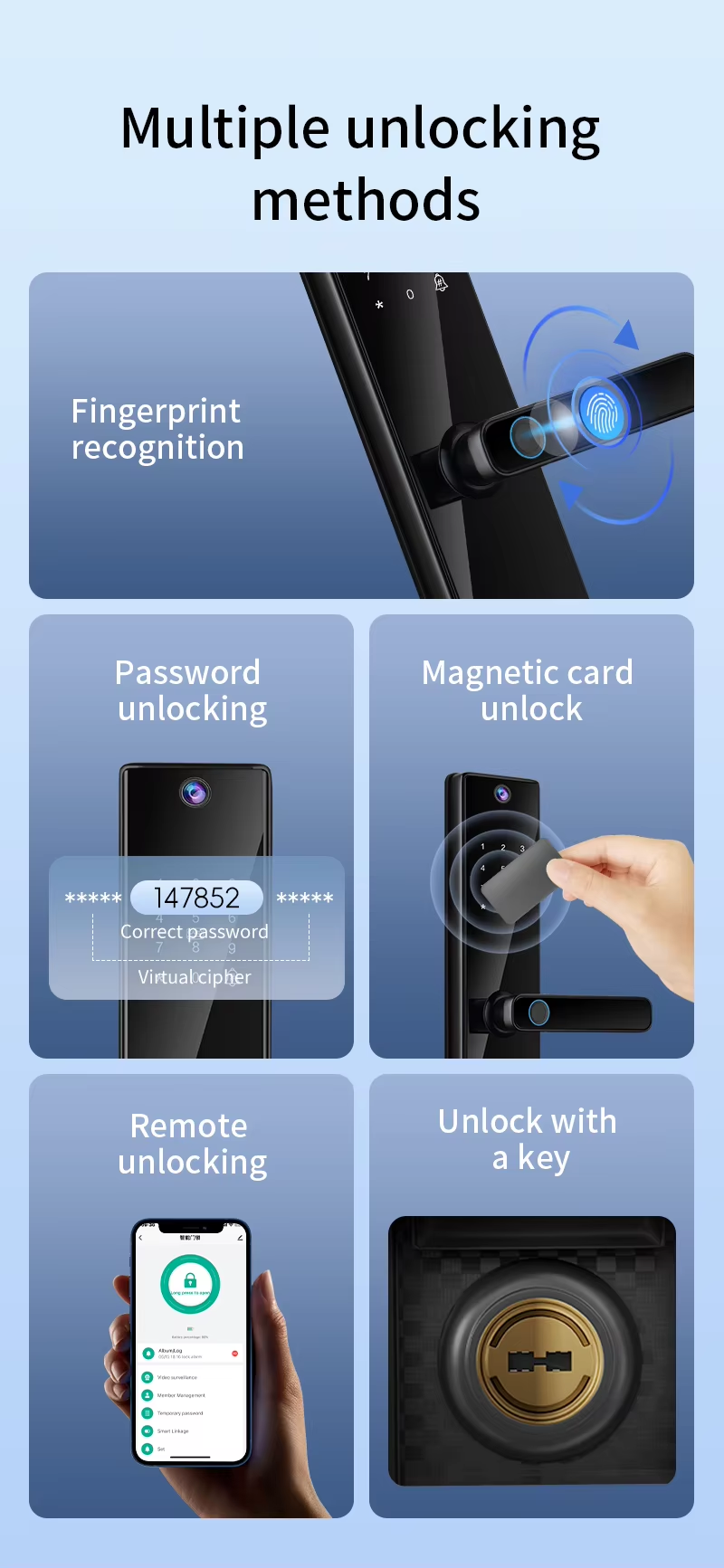 Qleung S819-2Max Tuya WiFi Fingerprint Card Key Code Smart Door Lock with Video Calling