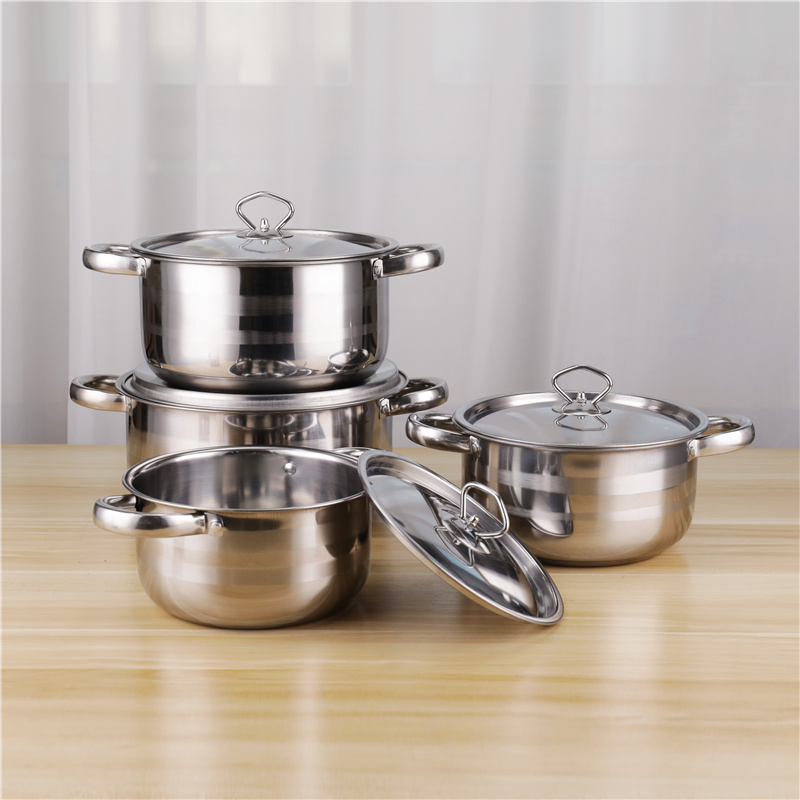 Wholesale 8pcs Soup Stock Pot Set Non Stick Stainless Steel 410 Pots Set with Lid