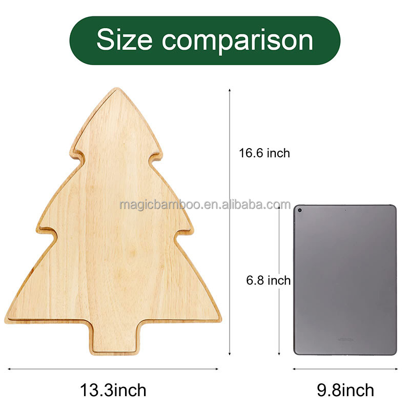 Unique Irregular Christmas Tree Charcuterie Board Set And Knives Made of Solid Bamboo