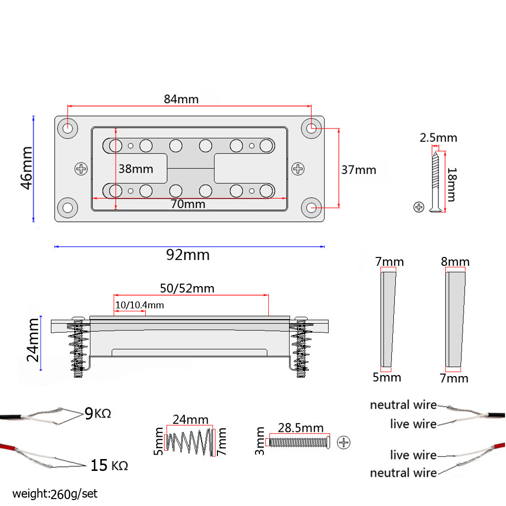 H Style Dual Coill Pickup N9K/B15K Output ABS Metal Humbucker Pickup Set With Screws