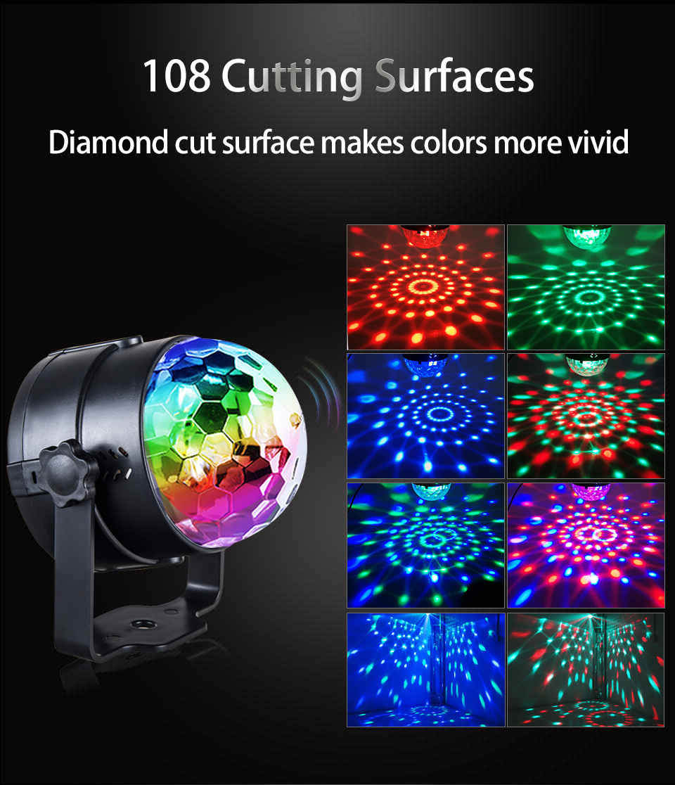 RGB Disco Ball Party Lights DJ Disco Light LED Projector Strobe Lamp Birthday Party Car Club Bar Karaoke Xmas Sound Acti